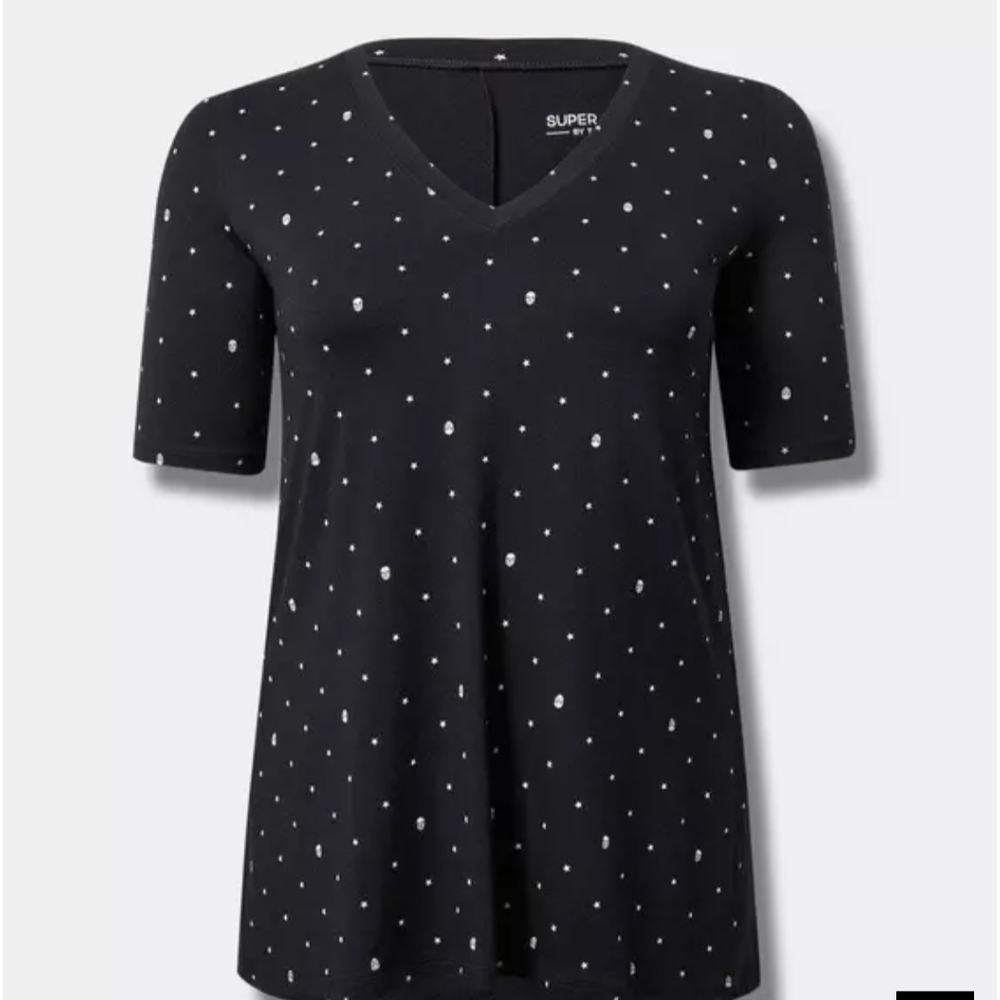 Super Soft V-Neck Tunic Tee with Skull Pattern